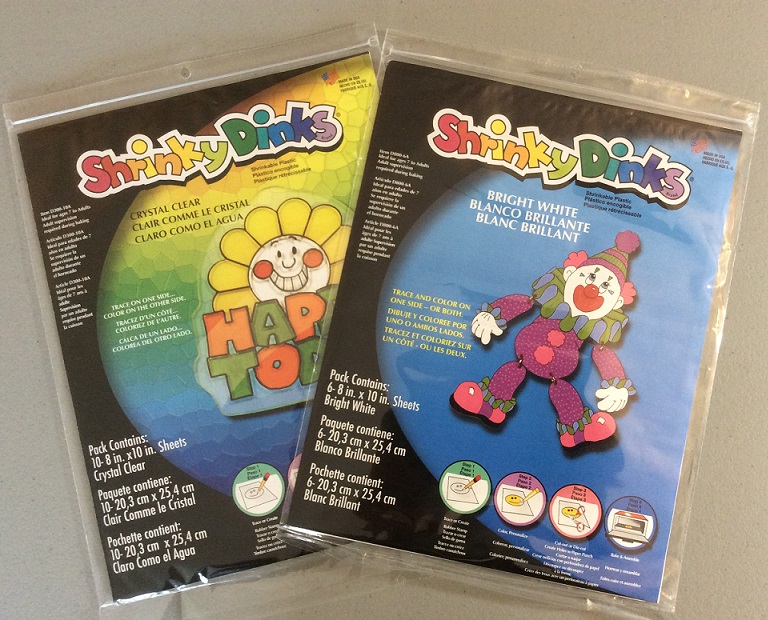 Crystal Clear and Bright White Shrinky Dink packages