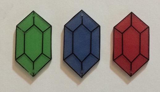 Painted shrink plastic Legend of Zelda rupees