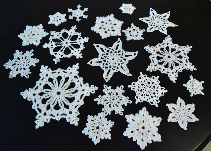 Group of crocheted snowflakes