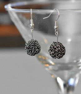 Silver and black wire bead earrings